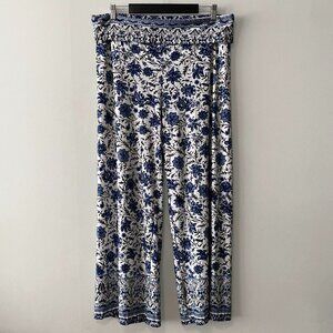 Artizan Robin Barré Blue White Floral Print Print Wide Leg Pant
